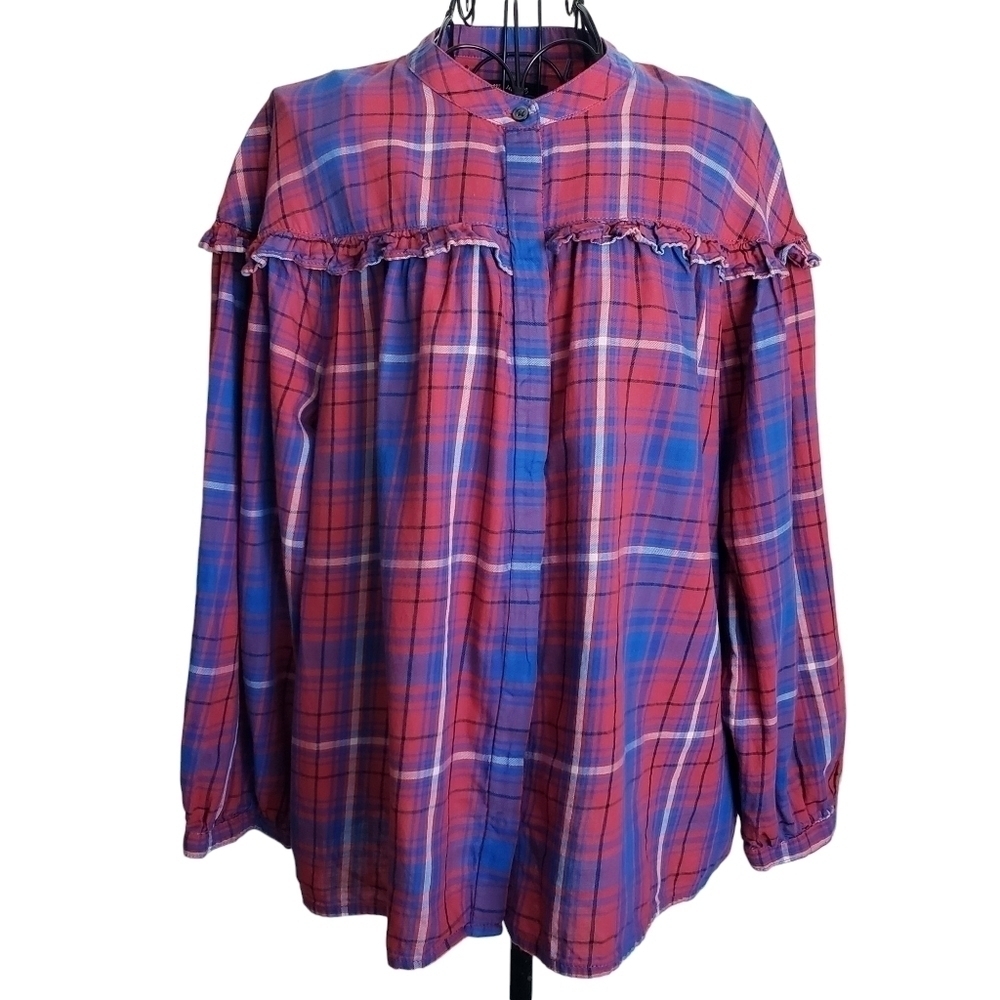 🌻Madewell Plaid Shirred Button-Down, Size S - Picture 2 of 6